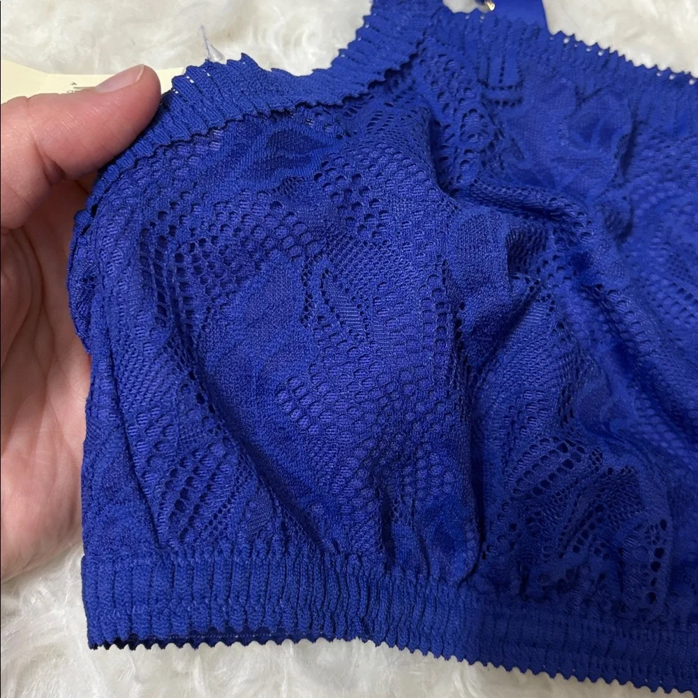 NWT Aerie Blue Lace Bandeau Bralette Gold Ring Back Size XL